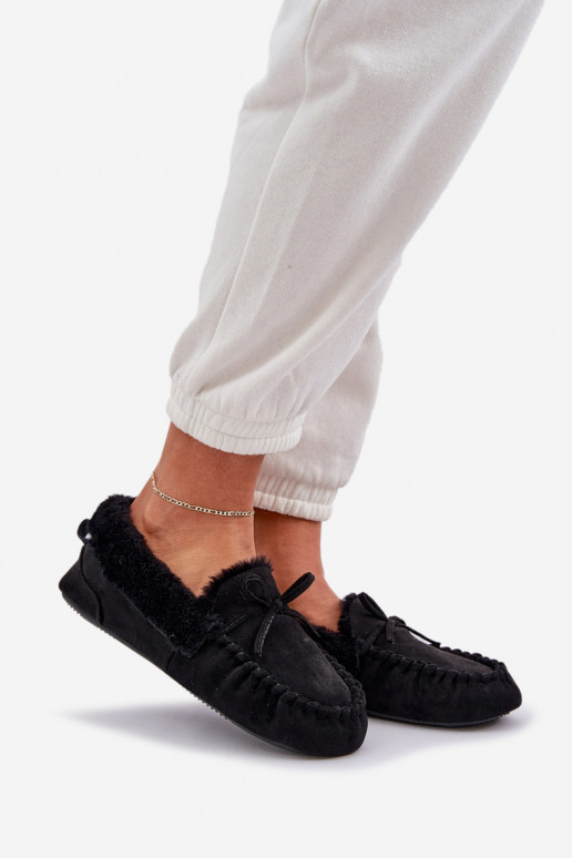 Mocassins Chinelos Feminino com um casaco de pele cor preta Kleogoria Mocassins Chinelos Feminino com um casaco de pele cor preta Kleogoria