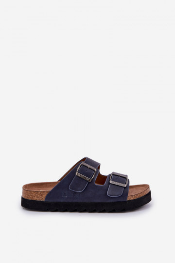 Chinelos masculinos leves com fivelas de couro ecológico Big Star NN174530 azul escuro 2