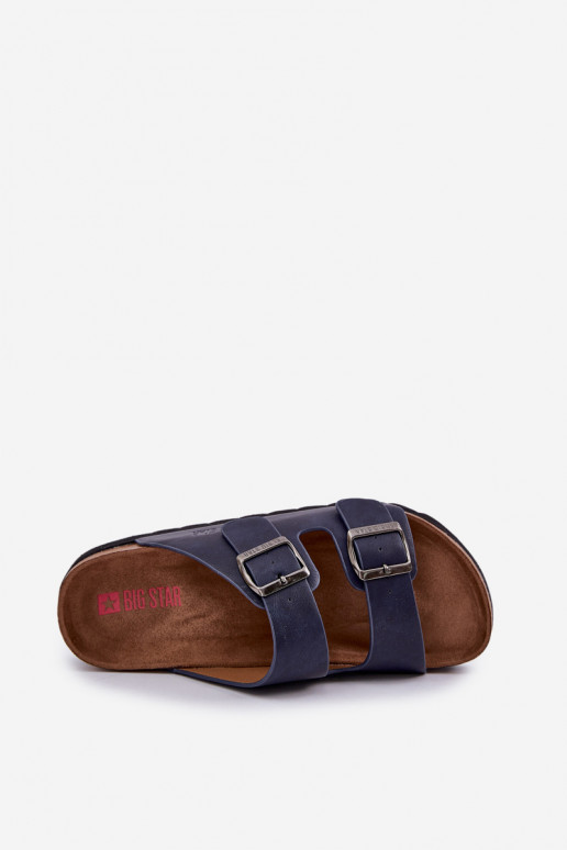 Chinelos masculinos leves com fivelas de couro ecológico Big Star NN174530 azul escuro
