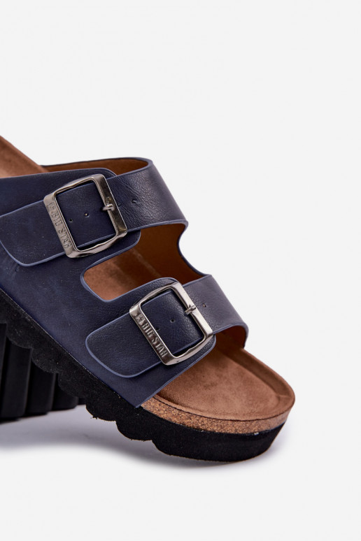Chinelos masculinos leves com fivelas de couro ecológico Big Star NN174530 azul escuro