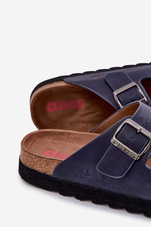 Chinelos masculinos leves com fivelas de couro ecológico Big Star NN174530 azul escuro