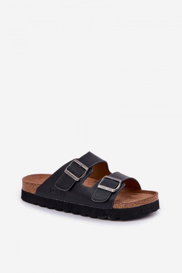 Chinelos masculinos leves com fivelas de couro ecológico Big Star NN174531 cor preta