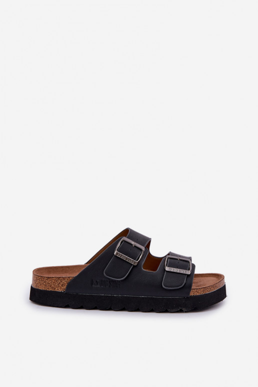 Chinelos masculinos leves com fivelas de couro ecológico Big Star NN174531 cor preta