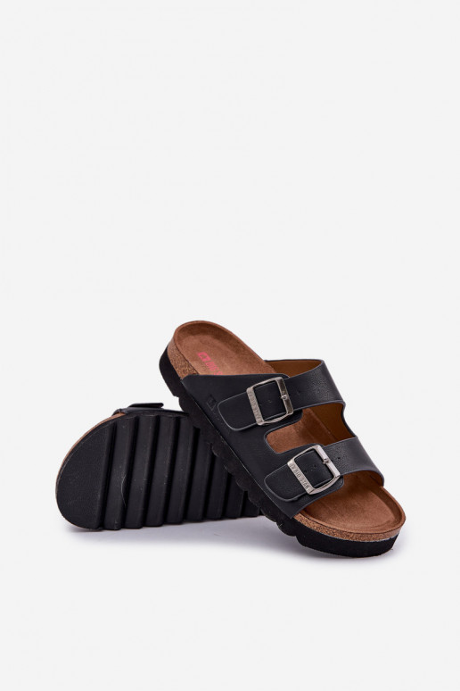 Chinelos masculinos leves com fivelas de couro ecológico Big Star NN174531 cor preta