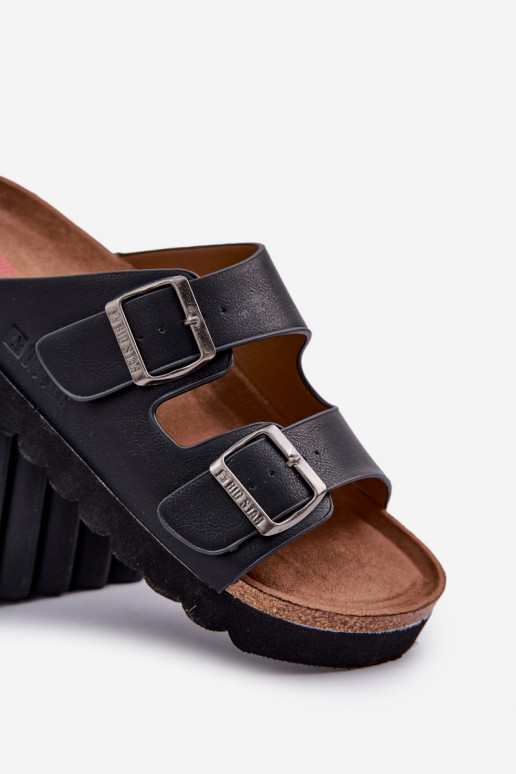 Chinelos masculinos leves com fivelas de couro ecológico Big Star NN174531 cor preta