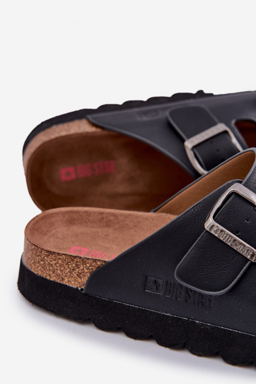 Chinelos masculinos leves com fivelas de couro ecológico Big Star NN174531 cor preta