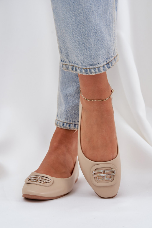 Bailarinas Em sola plana com enfeites bege Ainoria