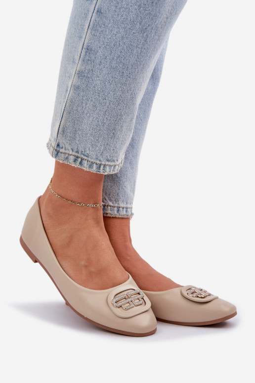 Bailarinas Em sola plana com enfeites bege Ainoria