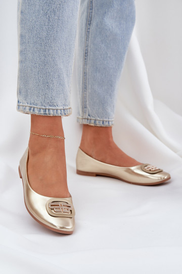 Bailarinas Em sola plana com enfeites cor dourada Ainoria