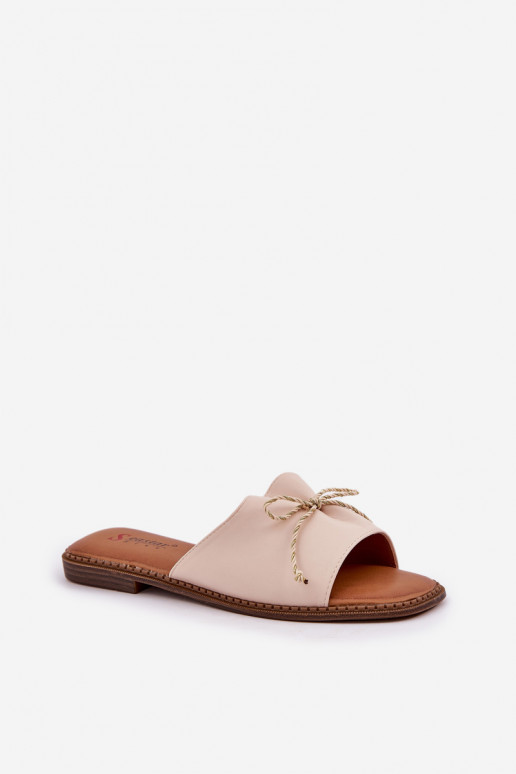 Chinelos Em sola plana decorar Kokardką bege Deonelis