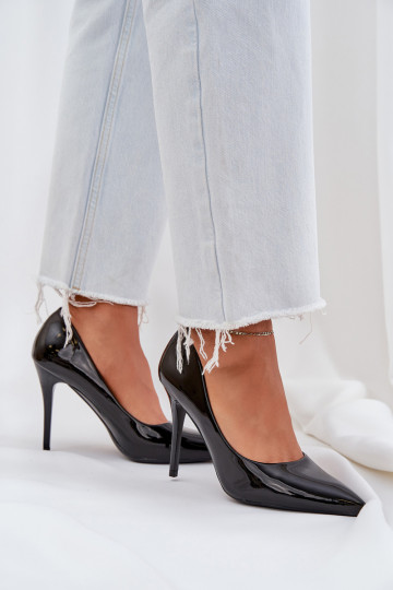 sapatos de salto alto com efeito verniz Ze Szpiczastymi Noskami cor preta Omenra 2