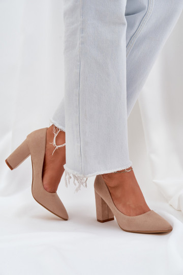 Sapatos de salto alto de camurça ecológicaoParae bege Florena