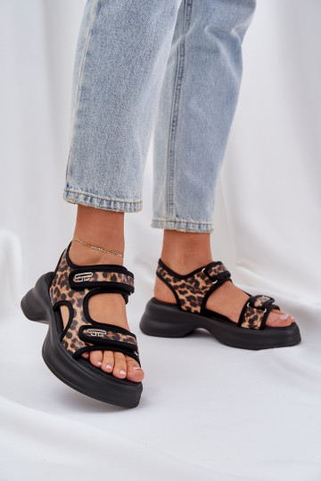 Eko Pele Sandálias leves com uma plataforma com padrões de pele de leopardo cor marrom Deniffia 2