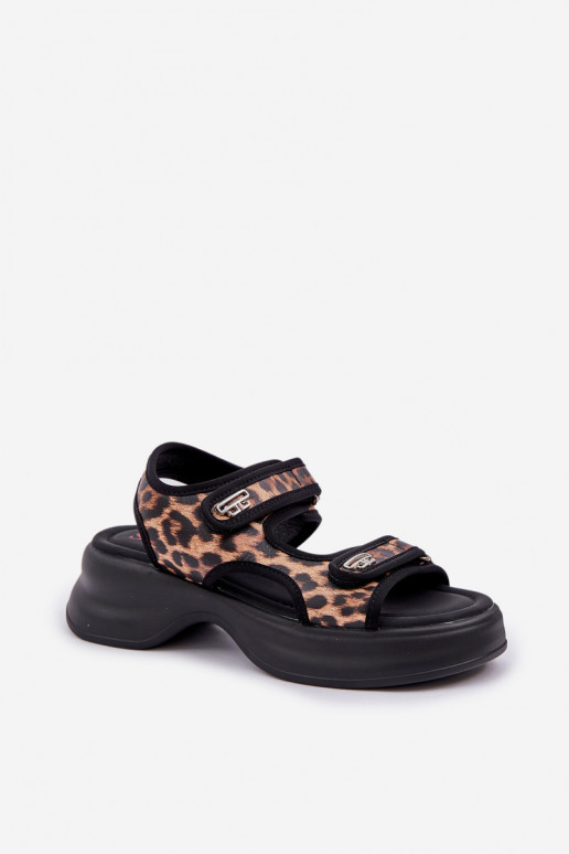 Eko Pele Sandálias leves com uma plataforma com padrões de pele de leopardo cor marrom Deniffia Eko Pele Sandálias leves com uma plataforma com padrões de pele de leopardo cor marrom Deniffia