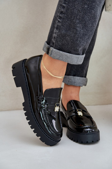 Mocassins lacados Feminino Z Przypinką ursinhos de pelúcia cor preta EMulinea 2