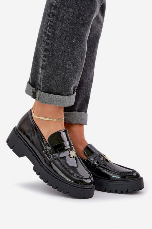 Mocassins lacados Feminino Z Przypinką ursinhos de pelúcia cor preta EMulinea Mocassins lacados Feminino Z Przypinką ursinhos de pelúcia cor preta EMulinea