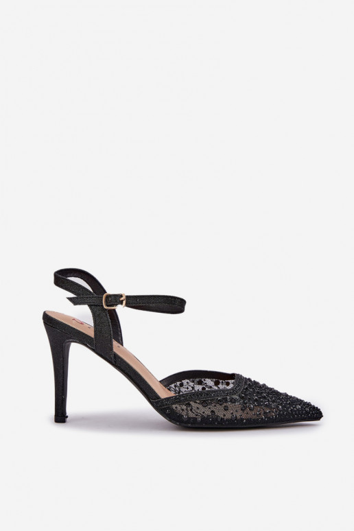 Decorado sapatos de salto alto com salto aberto cor preta Habilitadonadra