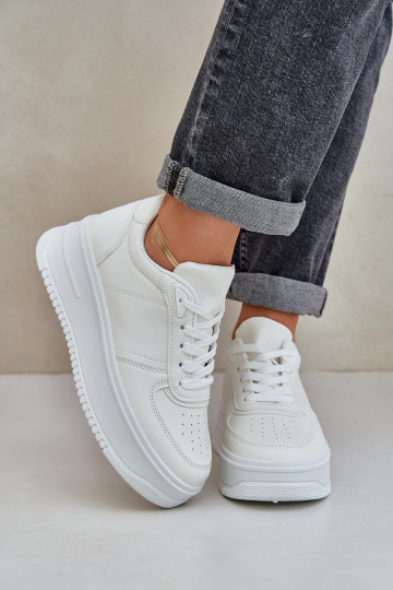 Tênis clássicos de couro ecológico com uma plataforma cor branca Dorreia