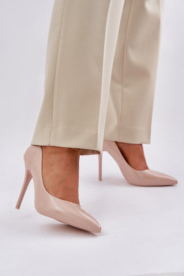 com efeito verniz sapatos de salto alto Ze Szpiczastymi Noskami bege Vizana