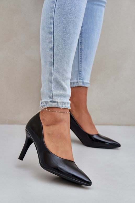 sapatos de salto alto Z com efeito vernizj Eko Skóry cor preta Sanalitia sapatos de salto alto Z com efeito vernizj Eko Skóry cor preta Sanalitia