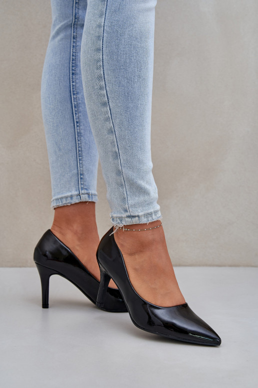 sapatos de salto alto Z com efeito vernizj Eko Skóry cor preta Sanalitia sapatos de salto alto Z com efeito vernizj Eko Skóry cor preta Sanalitia