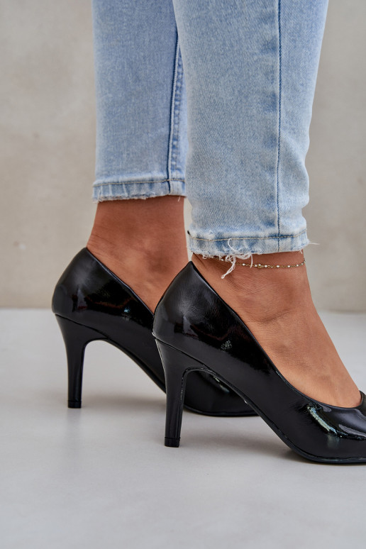 sapatos de salto alto Z com efeito vernizj Eko Skóry cor preta Sanalitia sapatos de salto alto Z com efeito vernizj Eko Skóry cor preta Sanalitia