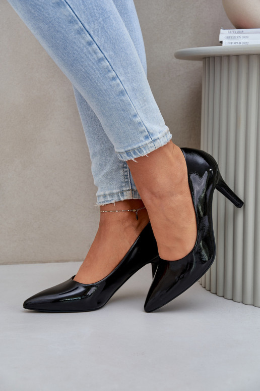 sapatos de salto alto Z com efeito vernizj Eko Skóry cor preta Sanalitia sapatos de salto alto Z com efeito vernizj Eko Skóry cor preta Sanalitia