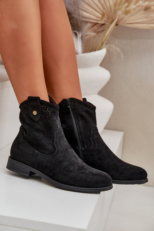 Botas a céu aberto com salto largo S.Barski HY51-063 cor preta