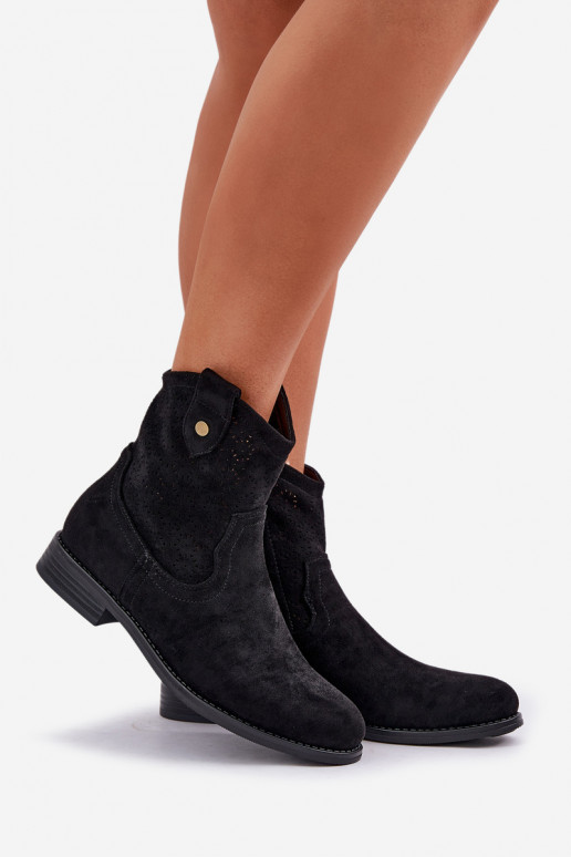 Botas a céu aberto com salto largo S.Barski HY51-063 cor preta