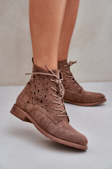 Botas de amarrar com elementos abertos S.Barski HY51-136 cor marrom