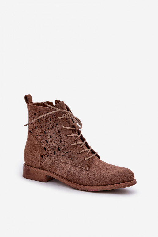 Botas de amarrar com elementos abertos S.Barski HY51-136 cor marrom