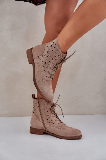 Botas de amarrar com elementos abertos S.Barski HY51-136 bege 2