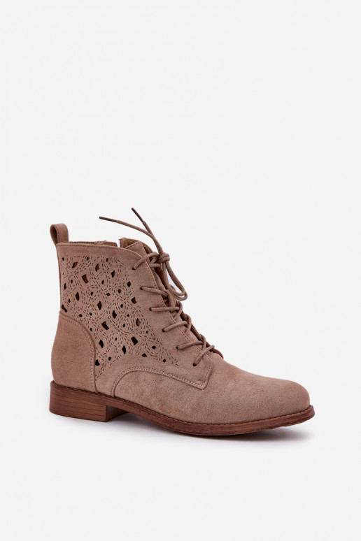 Botas de amarrar com elementos abertos S.Barski HY51-136 bege