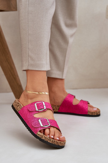  Chinelos Com sola de cortiça com fivelas cor rosa Atera