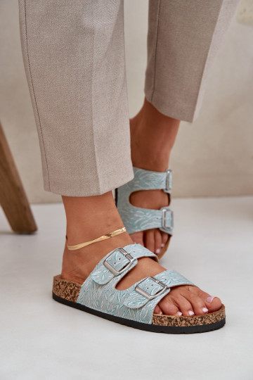 Chinelos Com sola de cortiça com fivelas cor menta Atera