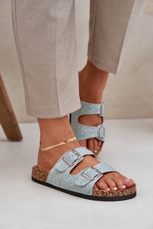  Chinelos Com sola de cortiça com fivelas cor menta Atera