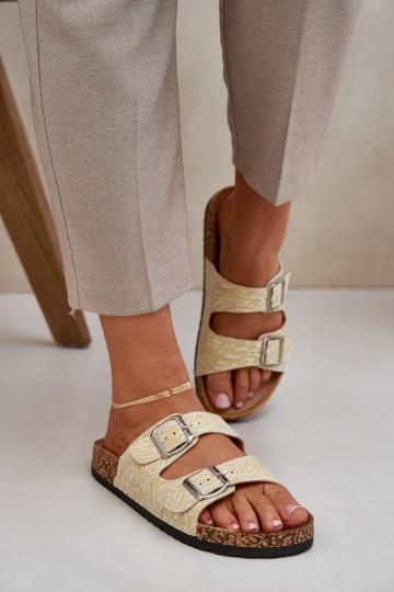  Chinelos Com sola de cortiça com fivelas cor amarela Atera