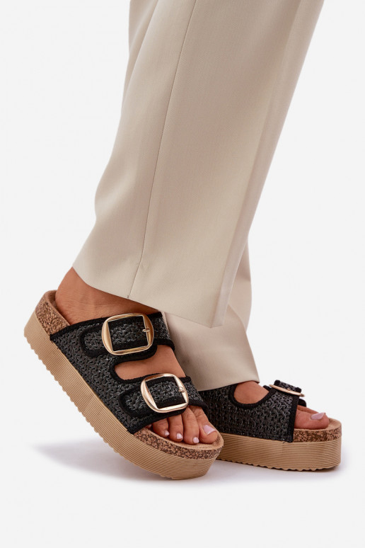 Chinelos Com trança I com fivelasmi com uma plataforma cor preta Aralissea