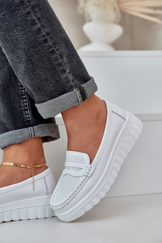 Pele Mocassins plataforma femininos I Koturnie cor branca Elanindel Pele Mocassins plataforma femininos I Koturnie cor branca Elanindel