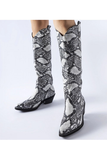 Botas de cowboy com estampa de cobra preta e branca Chapin 2