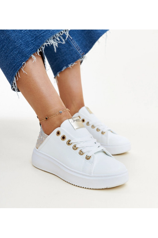 Tênis branco e bege com zircônias...