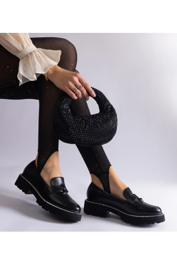 Mocassim preto de couro sintético decorado com strass Henley 2
