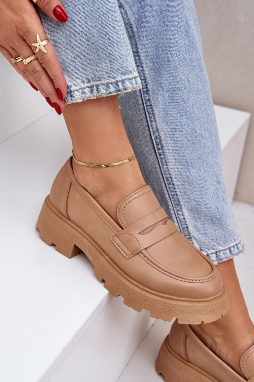 mocassins femininos de couro ecológico bege Sendall