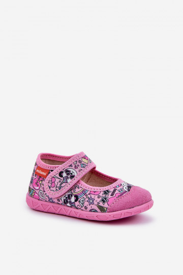 Chinelos Milami infantis com fechos adesivos em Panda Bear na cor rosa Esnia