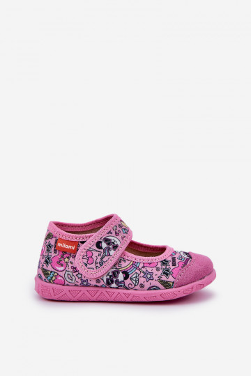 Chinelos Milami infantis com fechos adesivos em Panda Bear na cor rosa Esnia 2