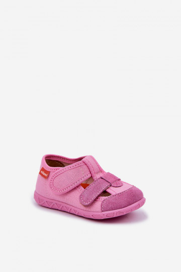 Chinelos Milami infantis com fechos adesivos na cor rosa Reathiana