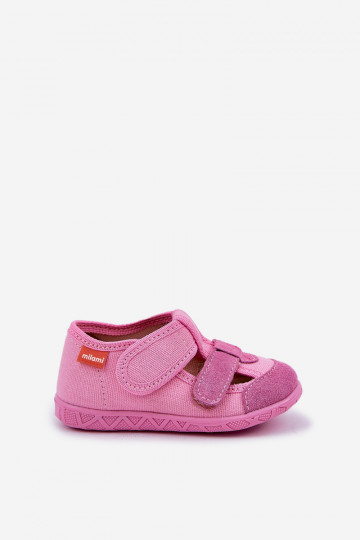 Chinelos Milami infantis com fechos adesivos na cor rosa Reathiana 2
