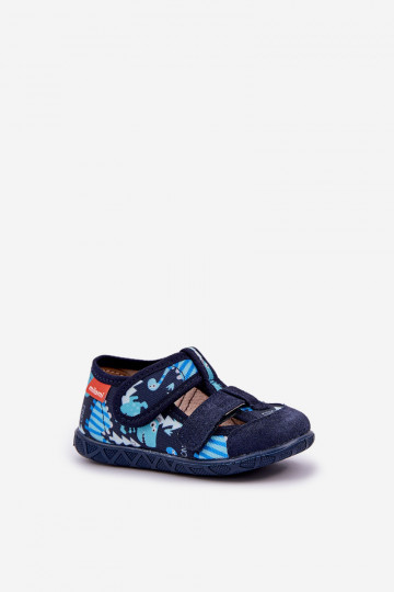 Chinelos Milami Infantil com fixadores adesivos EM Dinossauros azul escuro Reathiana