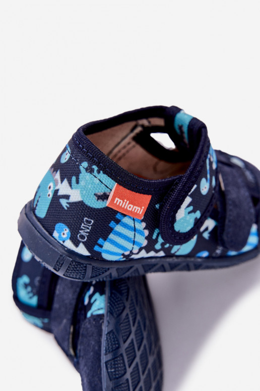 Chinelos Milami Infantil com fixadores adesivos EM Dinossauros azul escuro Reathiana Chinelos Milami Infantil com fixadores adesivos EM Dinossauros azul escuro Reathiana