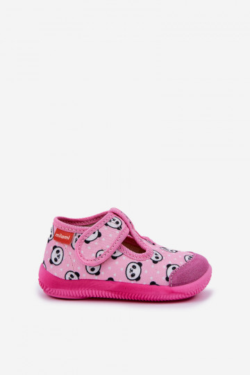 Chinelos Milami infantis elásticos com fechos adesivos em Panda Bear na cor rosa Ambette 2